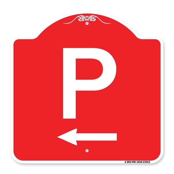 Designer Series PW/ Left Arrow, Red & White Aluminum Architectural Sign, 18" x 18", RW-1818-23512